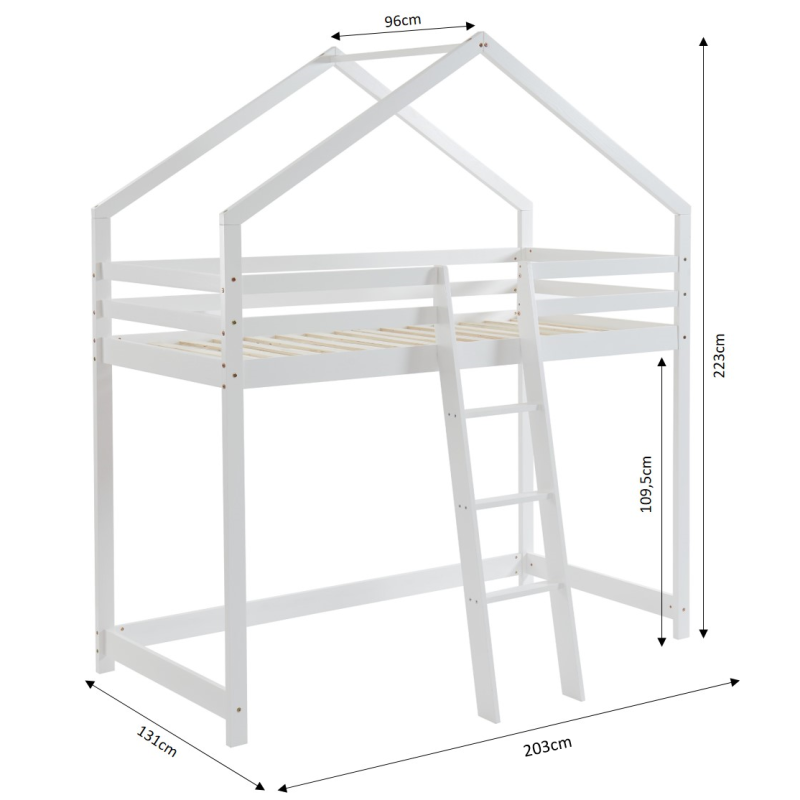 Lit mezzanine TINY 90x190 pin blanc sommier inclus