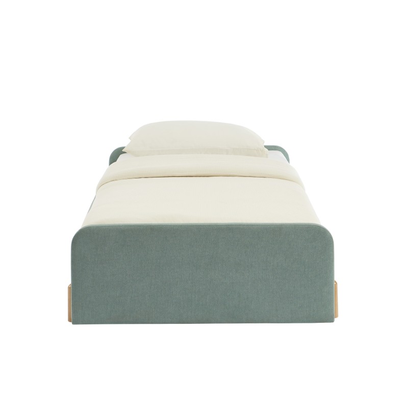Lit enfant NUI tissu vert 90x190 sommier inclus
