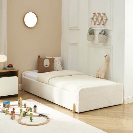 Lit enfant NUI tissu bouclette beige  90x190 sommier inclus