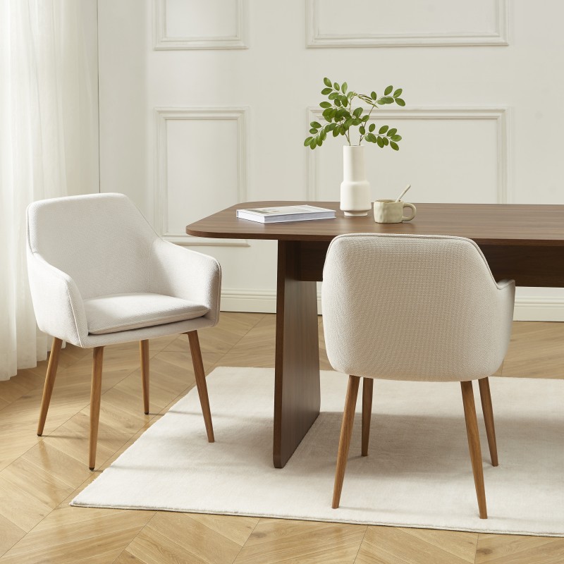 Lot de 2 fauteuils KALLI  tissu écru pieds métal finition bois