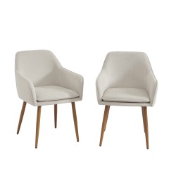 Lot de 2 fauteuils KALLI  tissu écru pieds métal finition bois