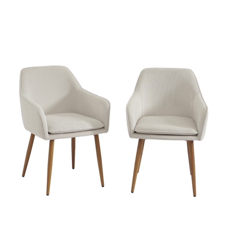 Lot de 2 fauteuils KALLI  tissu écru pieds métal finition bois