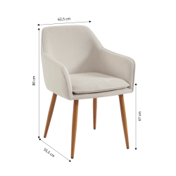 Lot de 2 fauteuils KALLI  tissu écru pieds métal finition bois
