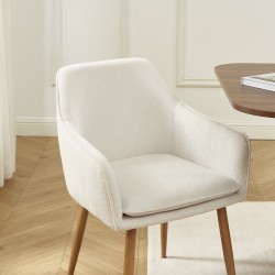 Lot de 2 fauteuils KALLI  tissu écru pieds métal finition bois