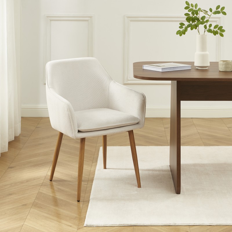 Lot de 2 fauteuils KALLI  tissu écru pieds métal finition bois