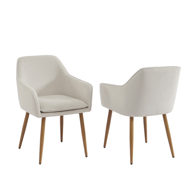 Lot de 2 fauteuils KALLI  tissu écru pieds métal finition bois