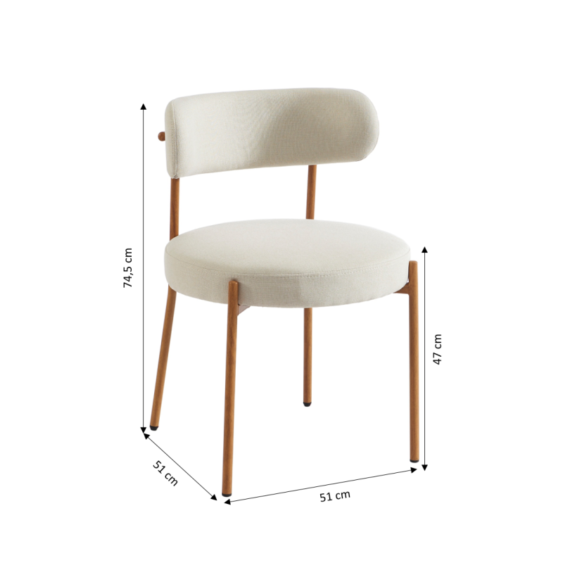 Lot de 2 chaises NOA tissu beige pieds métal finition bois
