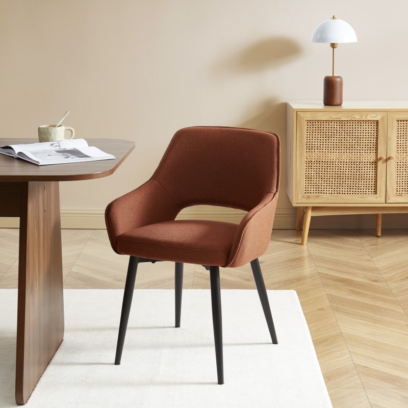 Lot de 2 fauteuils UNNI tissu terracotta pieds métal noir