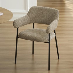 Lot de 2 fauteuils repas IVAN tissu marron glacé pieds métal noir