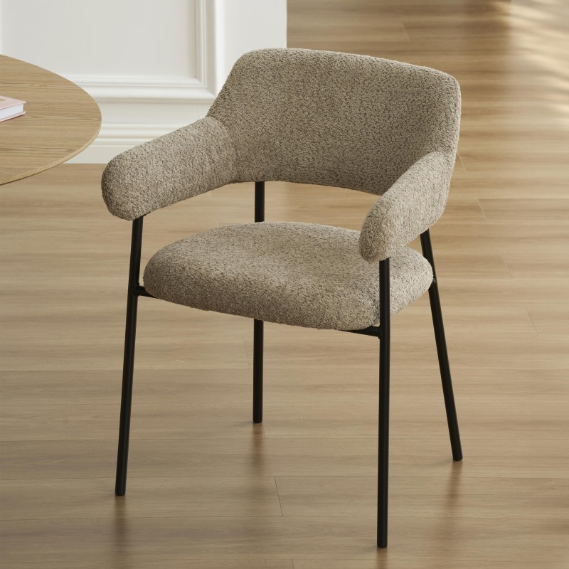 Lot de 2 fauteuils repas IVAN tissu marron glacé pieds métal noir