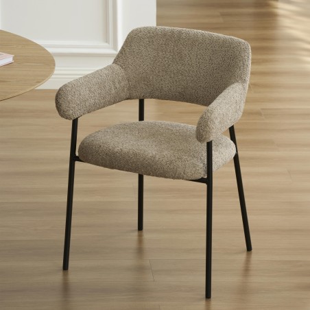 Lot de 2 fauteuils repas IVAN tissu marron glacé pieds métal noir