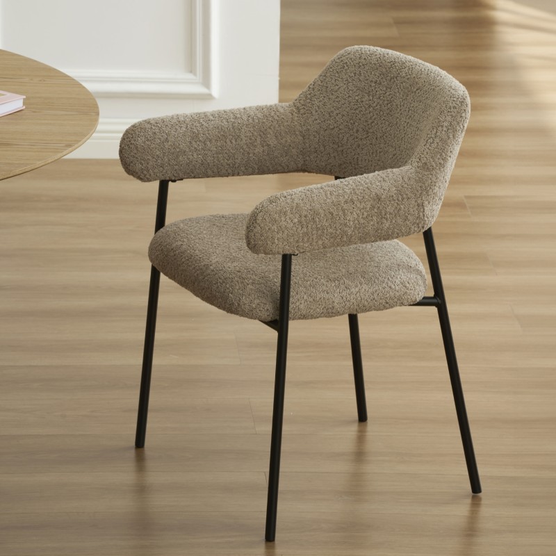 Lot de 2 fauteuils repas IVAN tissu marron glacé pieds métal noir