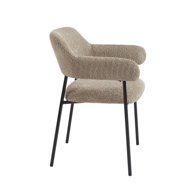 Lot de 2 fauteuils repas IVAN tissu marron glacé pieds métal noir