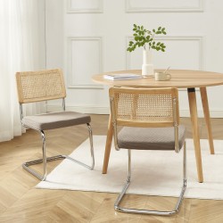 Lot de 2 chaises ELLA cannage et velours côtelé grèg pieds métal chromé