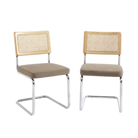 Lot de 2 chaises ELLA cannage et velours côtelé grèg pieds métal chromé