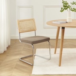 Lot de 2 chaises ELLA cannage et velours côtelé grèg pieds métal chromé