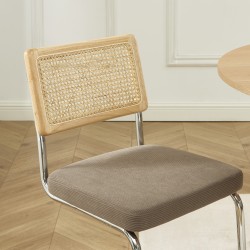 Lot de 2 chaises ELLA cannage et velours côtelé grèg pieds métal chromé