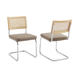 Lot de 2 chaises ELLA cannage et velours côtelé grèg pieds métal chromé