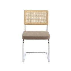 Lot de 2 chaises ELLA cannage et velours côtelé grèg pieds métal chromé