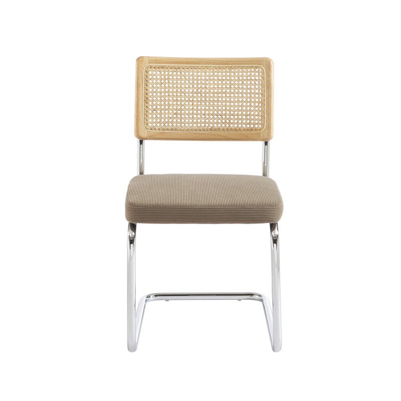 Lot de 2 chaises ELLA cannage et velours côtelé grèg pieds métal chromé