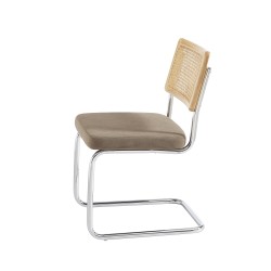 Lot de 2 chaises ELLA cannage et velours côtelé grèg pieds métal chromé