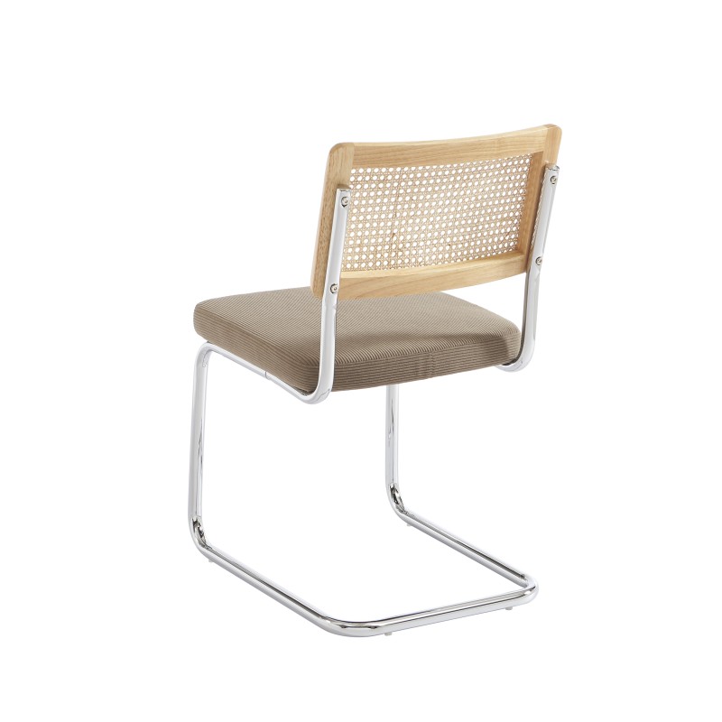Lot de 2 chaises ELLA cannage et velours côtelé grèg pieds métal chromé