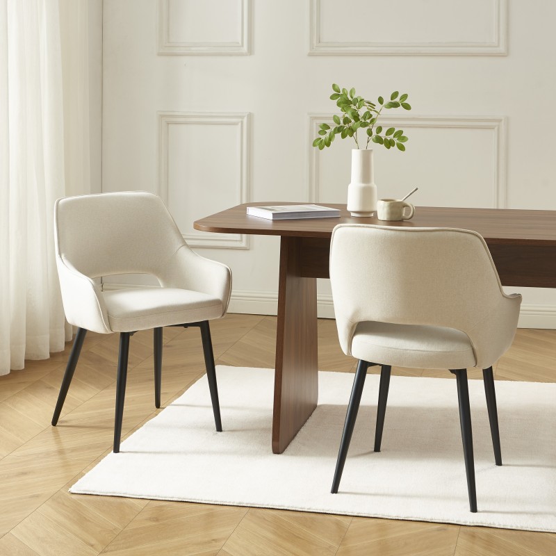 Lot de 2 fauteuils dining UNNI tissu beige