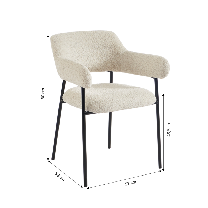 Lot de 2 fauteuils repas IVAN tissu beige pieds métal noir