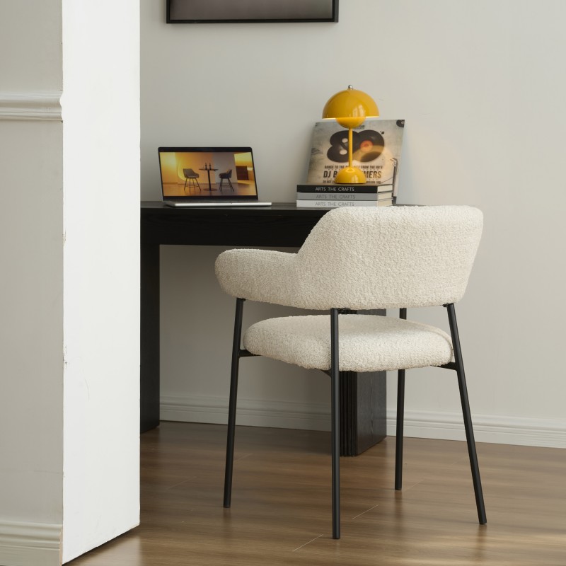 Lot de 2 fauteuils repas IVAN tissu beige pieds métal noir