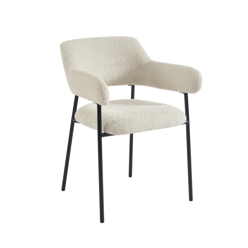 Lot de 2 fauteuils repas IVAN tissu beige pieds métal noir