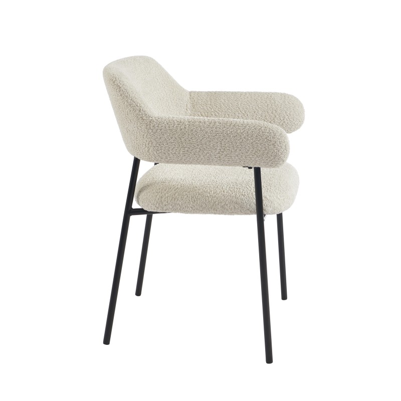 Lot de 2 fauteuils repas IVAN tissu beige pieds métal noir