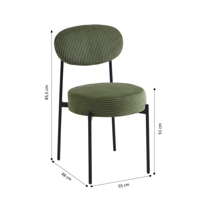 Lot de 2 chaises TEINA velours cotele vert