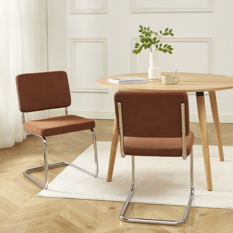 Lot de 2 chaises JACK velours côtelé terracotta pieds métal chromé