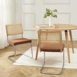 Lot de 2 chaises ELLA cannage et velours côtelé terracotta pieds métal chromé