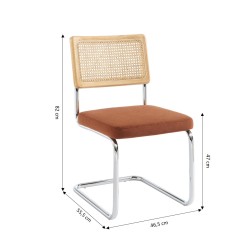 Lot de 2 chaises ELLA cannage et velours côtelé terracotta pieds métal chromé