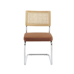 Lot de 2 chaises ELLA cannage et velours côtelé terracotta pieds métal chromé