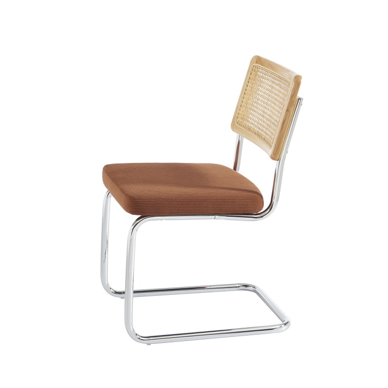 Lot de 2 chaises ELLA cannage et velours côtelé terracotta pieds métal chromé