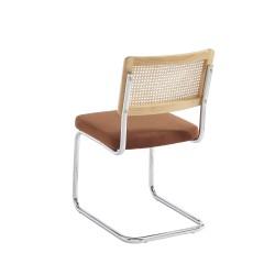 Lot de 2 chaises ELLA cannage et velours côtelé terracotta pieds métal chromé