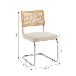 Lot de 2 chaises ELLA cannage et velours côtelé écru pieds métal chromé