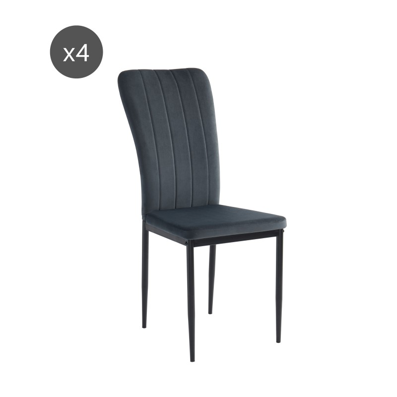 Lot de 4 chaises POPPY velours gris anthracite pieds métal noir