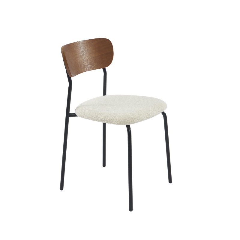 Lot de 4 chaises empilables FRIDA bouclette écrue et métal noir