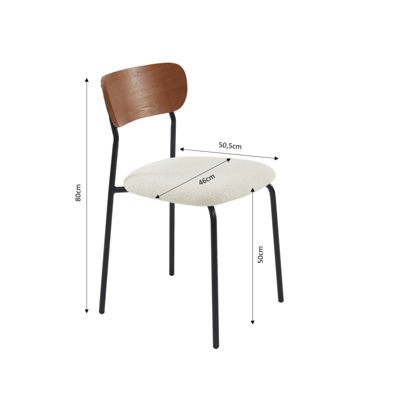 Lot de 4 chaises empilables FRIDA bouclette écrue et métal noir