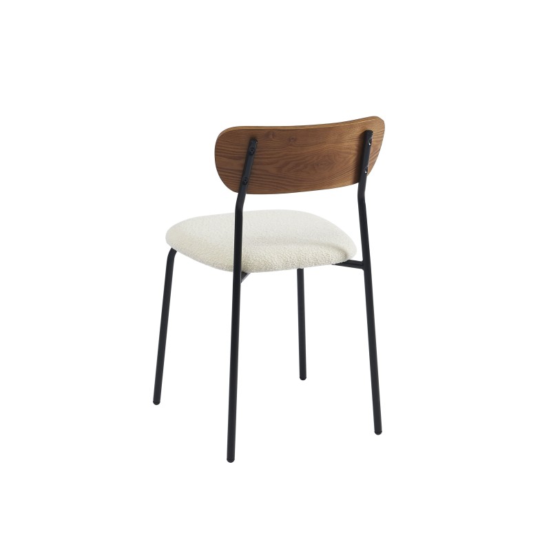 Lot de 4 chaises empilables FRIDA bouclette écrue et métal noir