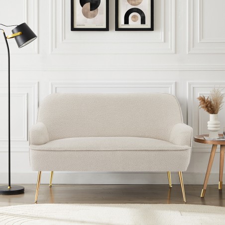 Canapé droit fixe MARCELINO 2 places tissu bouclette beige