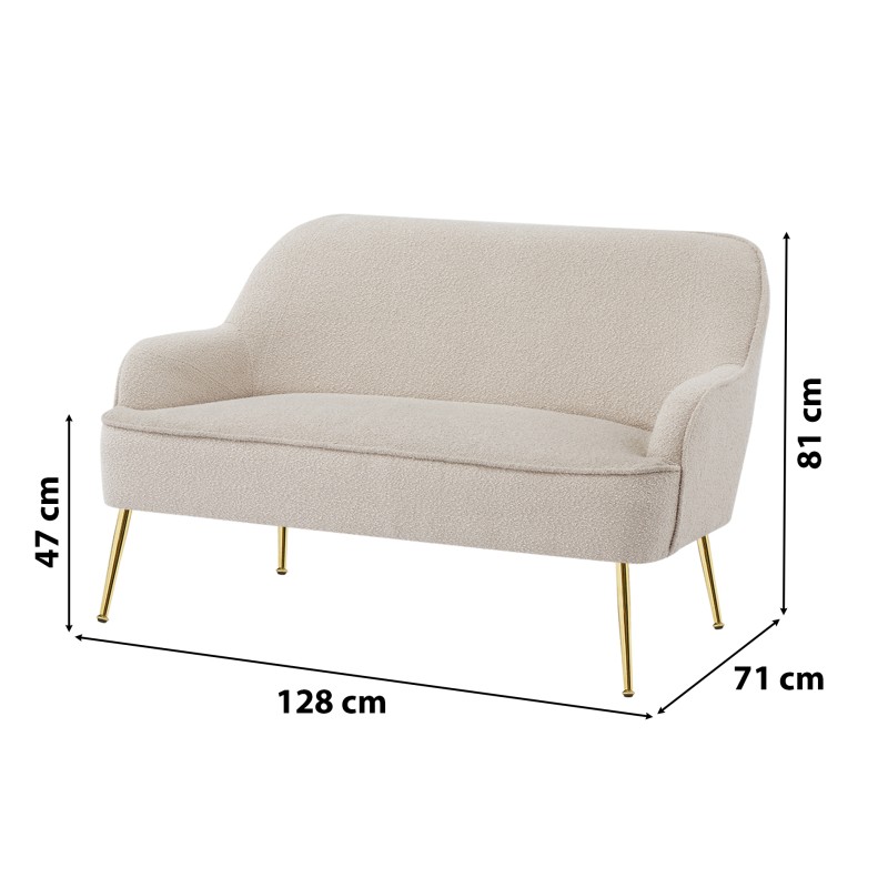 Canapé droit fixe MARCELINO 2 places tissu bouclette beige