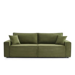Canapé droit ZOLA convertible velours côtelé vert 3 places