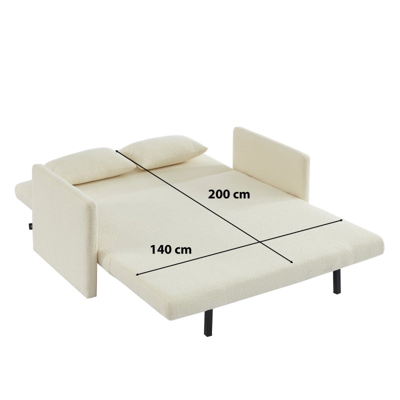 Canapé droit convertible JADE 3 places en tissu bouclette beige