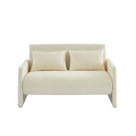 Canapé droit JADE en tissu bouclette beige convertible 2 places