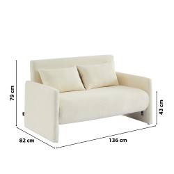 Canapé droit convertible JADE 2 places en tissu bouclette beige
