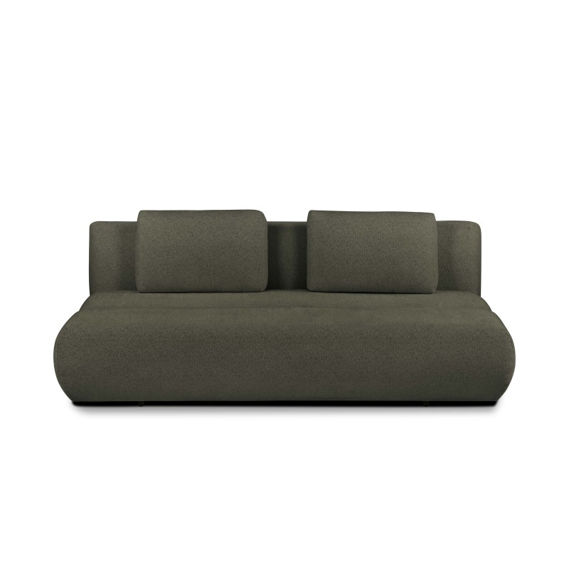 Canapé droit convertible PIO 3 places tissu bouclette vert kaki